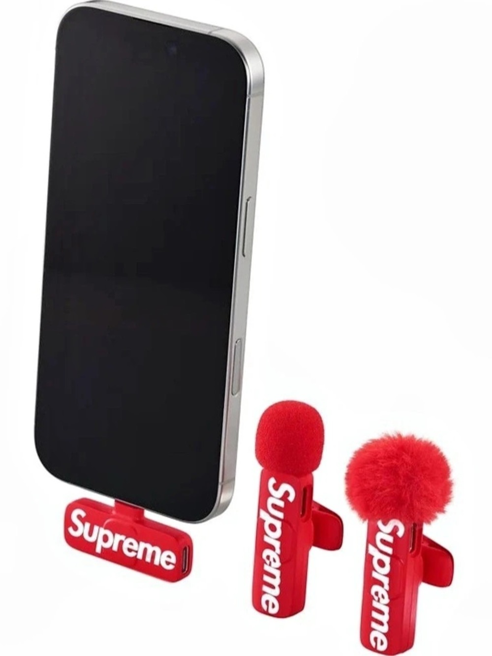 Supreme Mini Mics (Set of 2) ) USB-C Adapter Red & Silver